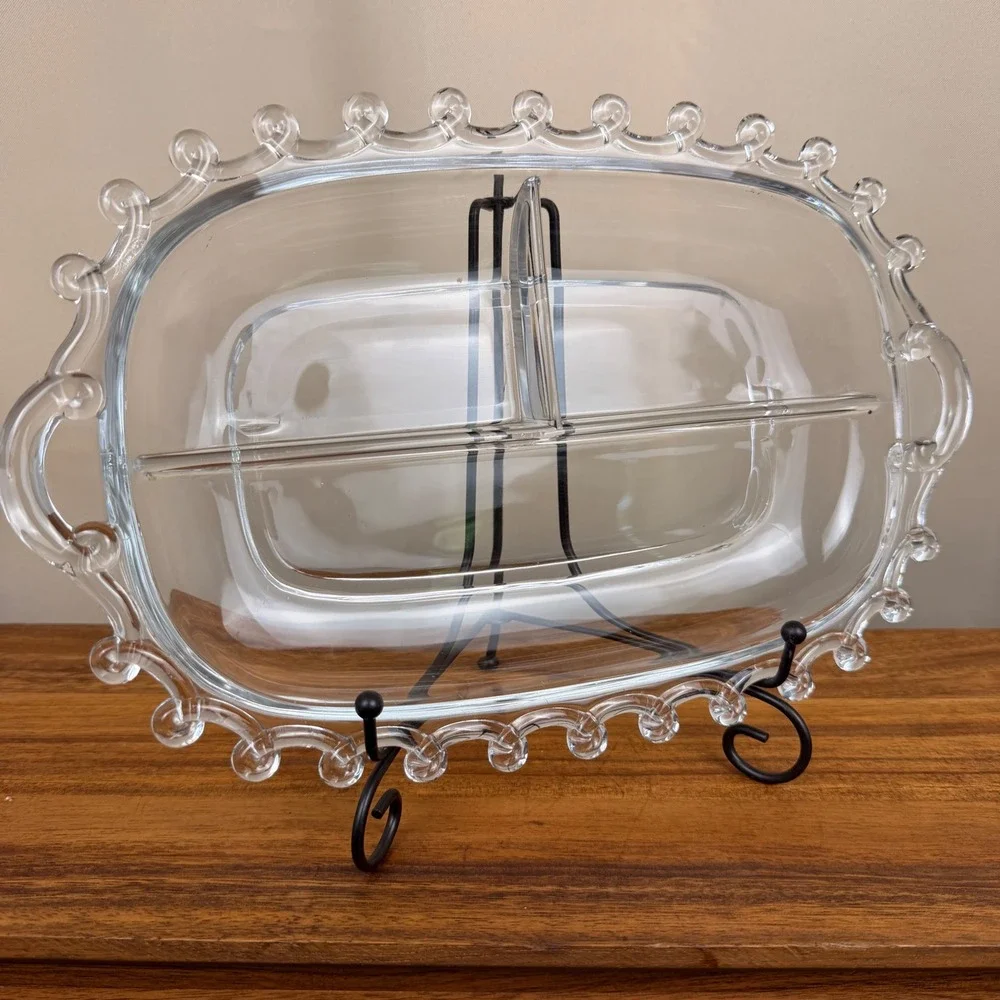 Heisey Glass Lariat Divided Relish Dish Oval Serving Tray Clear 3 Section 12.5in